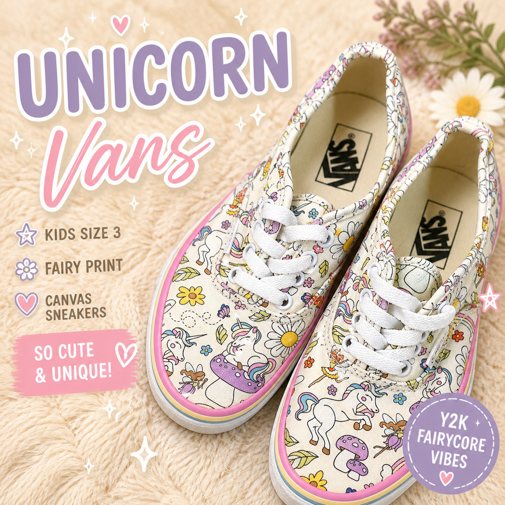 Vans Unicorn Fairy Floral Sneakers Girls Size 3 White Canvas Rainbow Trim